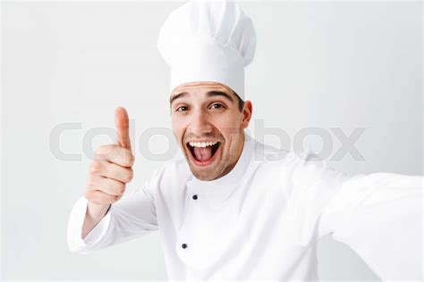 Happy Chef Cook Wearing Uniform Standing Stock Image Colourbox