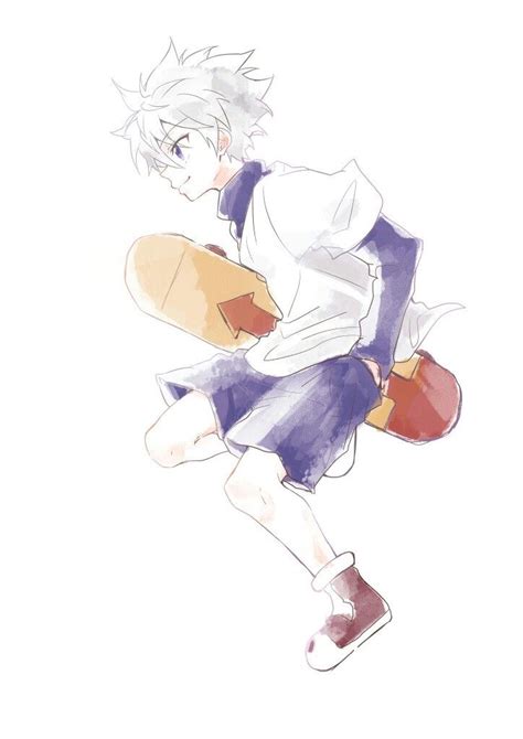 An Anime Character Is Running With A Skateboard