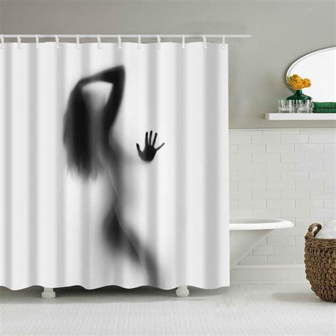 Women Naked Shadow Shower Curtain With Hooks Sexy Girl Portrait