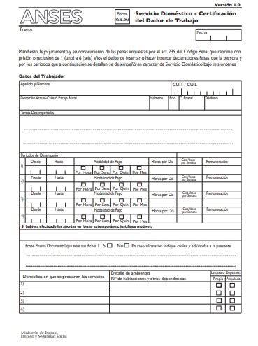 Formulario 6 293 Certificación del Dador de Trabajo2024