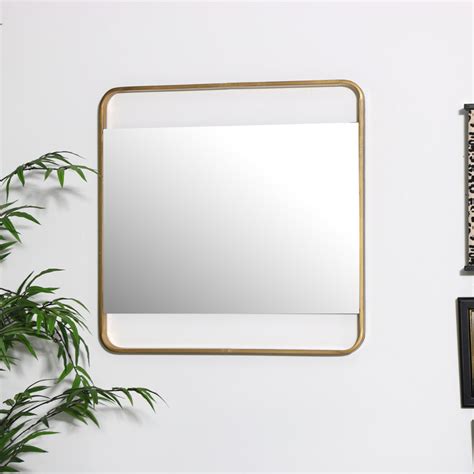 Gold Square Wall Mirror Metal Framed Retro Art Deco Modern Contemporary