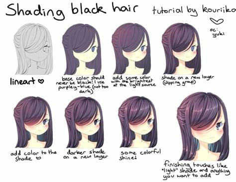 If you are drawing your own manga characters, you likely want to get their hair just right. shading black hair by kouriiko on DeviantArt