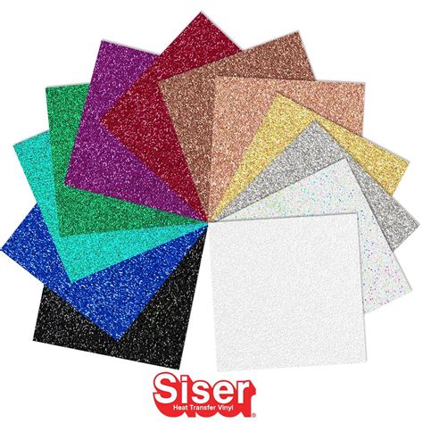 Siser Glitter Heat Transfer Vinyl 10 X 12 Sheets 12 Pack Top