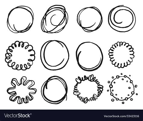 Art Hand Drawn Scribble Circle Shape Icon Set Vector Image