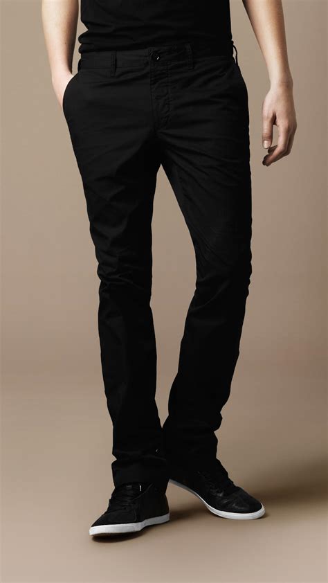 Lyst Burberry Brit Slim Fit Cotton Chino Trousers In Black For Men