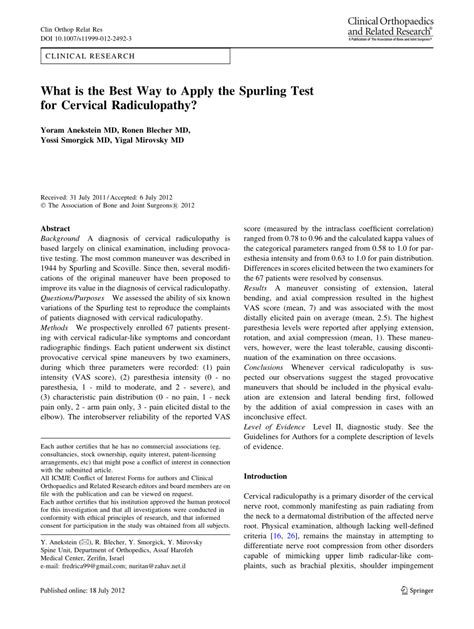 Pdf What Is The Best Way To Apply The Spurling Test For Cervical