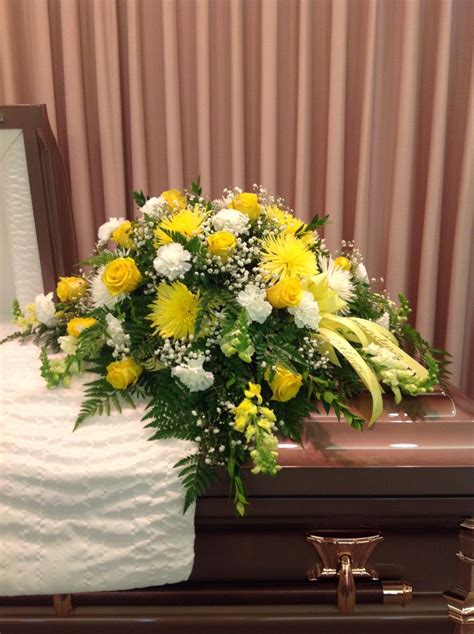 Yellow Casket Spray Of Yellow Roses Yellow Mums White Mums And White