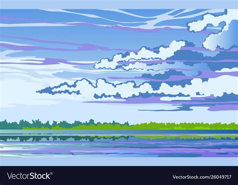 Morning Landscape Stylized With River Royalty Free Vector