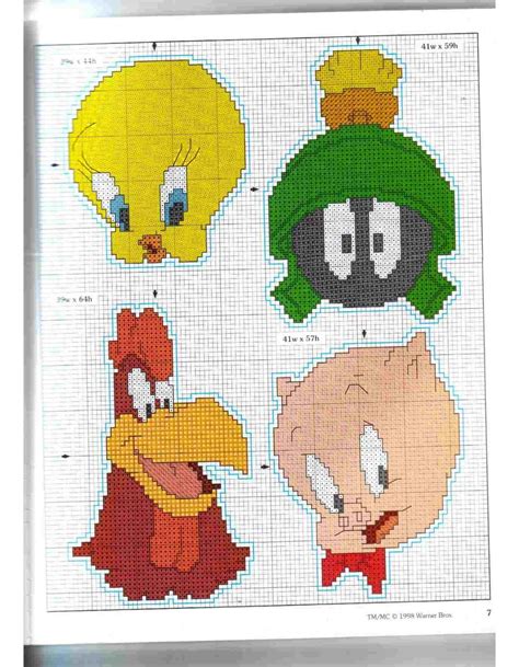 The Cross Stitch Pattern Shows Four Different Cartoon Characters Each