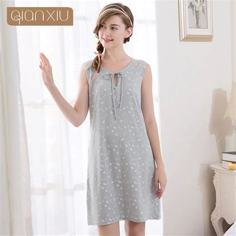 summer new knitted cotton nightgown ms printed nightgown fashion sexy nightgown knitted wear