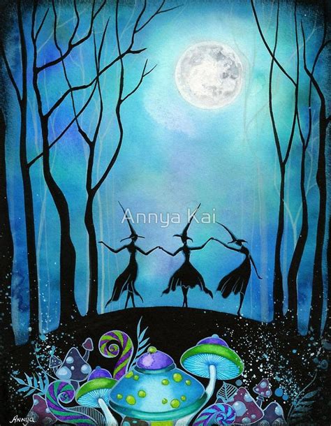 Witches Dancing Under The Moob By Annya Kai Halloween Painting