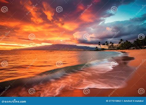 Tropical Sunset At Kaanapali Beach Maui Hawaii Stock Illustration