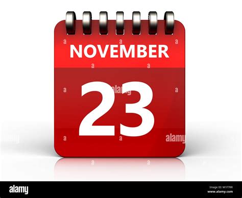 3d Illustration Of November 23 Calendar Over White Background Stock