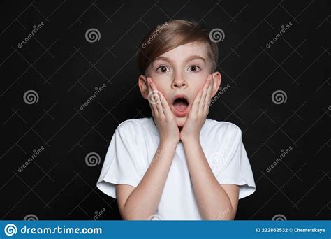Little Boy Feeling Fear On Black Stock Photo Image Of Panic