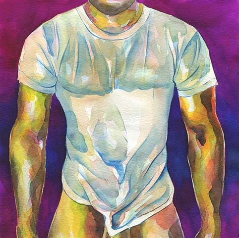 Original Artwork Watercolor Painting Erotic Male Man Nude Gay