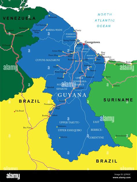 Highly Detailed Vector Map Of Guyana With Administrative Regions Main