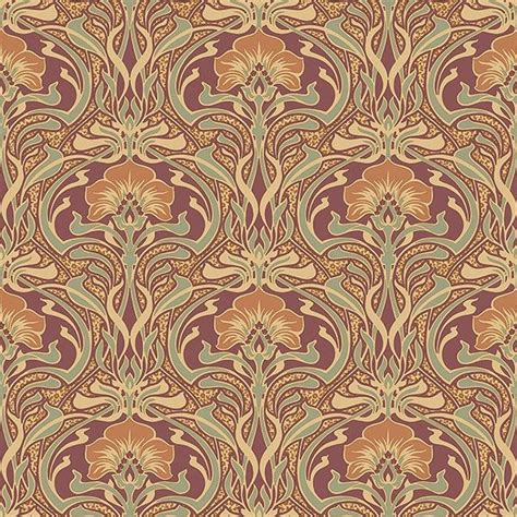 M1194 Donovan Burnt Sienna Nouveau Floral Wallpaper By Crown