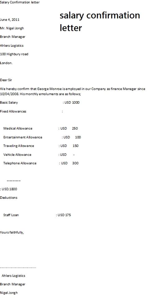 For a job well done. Free Printable Letter Of Salary Form (GENERIC)