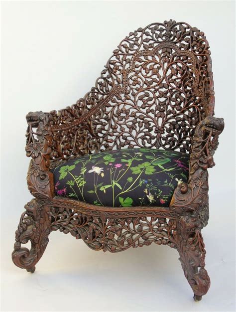Outstanding Carved Hardwood Anglo Indian Bombay Chair 605197