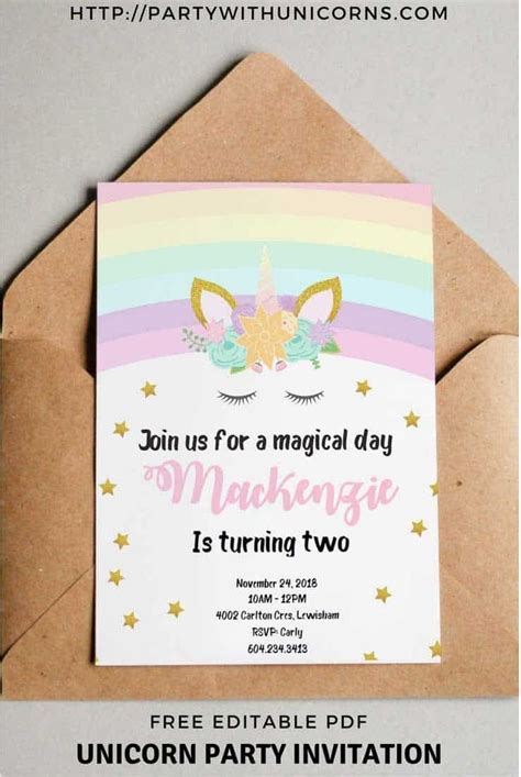 Party With Unicorn Freebie Library Information Unicorn Party Invites