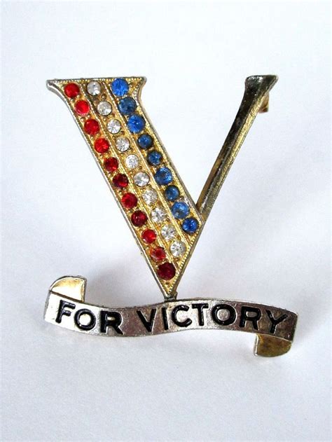 Vtg Wwii Victory Pin Red White Blue Rhinestone Enamel V For Victory