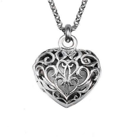 Filigree Heart Locket Necklace Sterling Silver
