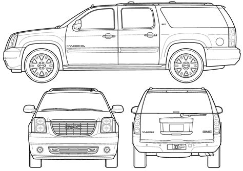 Many objects can be used as coloring objects, ranging from animals, plants, events, vehicles, cartoon … 2009 GMC Yukon SLT SUV blueprints free - Outlines
