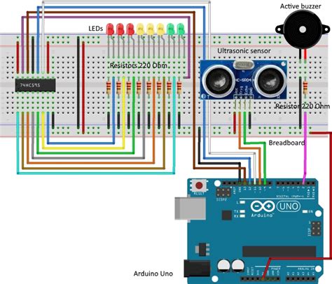 Arduino Distance Detector With A Buzzer And Leds How To Connect Arduino Ultrasonic Sensor