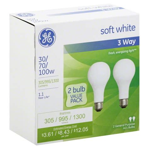 Ge Soft White 3 Way 3070100 Watt Incandescent A21 2 Pack