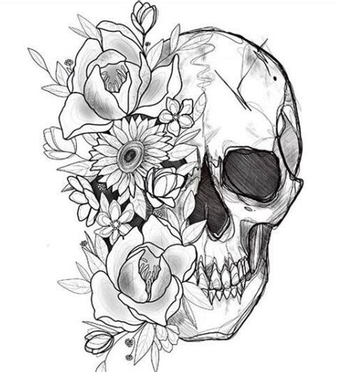Skull And Flower Tattoo Drawings
