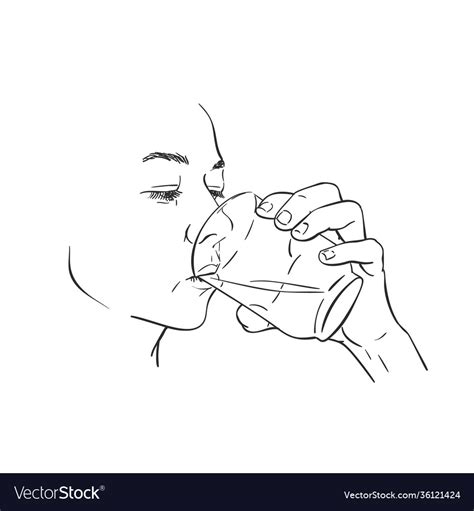 Drawing Young Woman Drinking Clear Water Vector Image