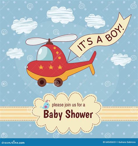 Baby Shower Invitation Card It S A Boy With A Cute Helicopter Stock