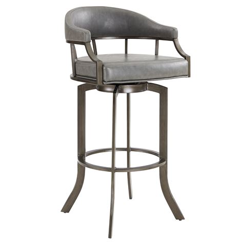 Pharaoh Swivel 26 Mineral Finish And Grey Faux Leather Bar Stool