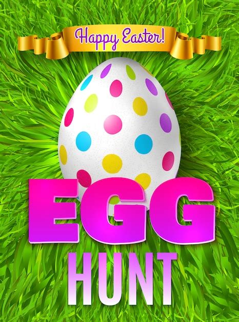 Free Vector Easter Egg Hunt Festive Poster Background With Editable Colourful Text Grass