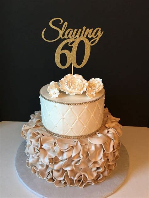 Birthday cakes are often layer cakes with frosting served with small lit candles on top representing the celebrant's age. ANY NUMBER Gold Glitter 60th Birthday Cake Topper Slaying 60 | Etsy | 40th birthday cake topper ...