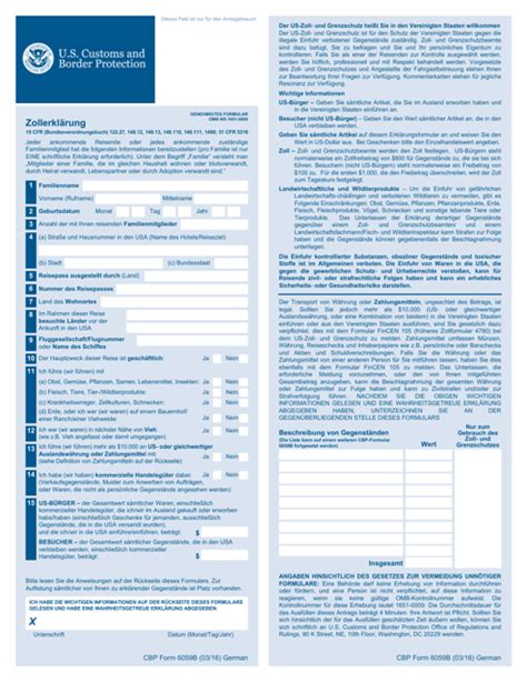 Cbp Form 6059b Download Fillable Pdf Customs Declaration Templateroller