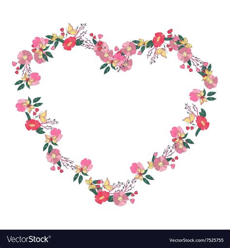 Floral Heartshaped Wreath Made Of Wildflowers Vector Image