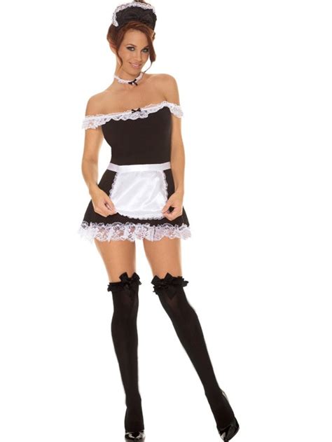 Sexy Maid Dress Apron Hat Womens Adult Costume French Black White 9395