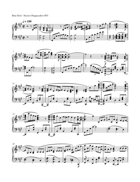 Blue Bird Naruto Shippuuden Op3 Sheet Music For Piano Solo