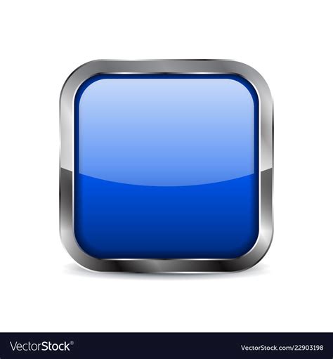 Blue Square Button With Chrome Frame Royalty Free Vector
