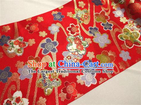 asian traditional kimono classical sakura pattern red damask brocade tapestry satin fabric
