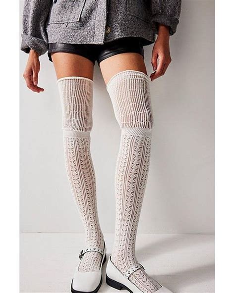 Free People Pointelle Over The Knee Scrunch Socks In Natural Lyst