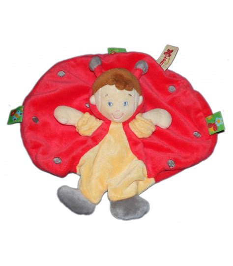 Doudou Plat Lutin Coccinelle Rouge Jaune Capuche Nicotoy