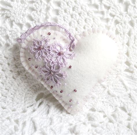 Heart Lavender Lilac And Lace Tatting Lace Heart Felt Sachets