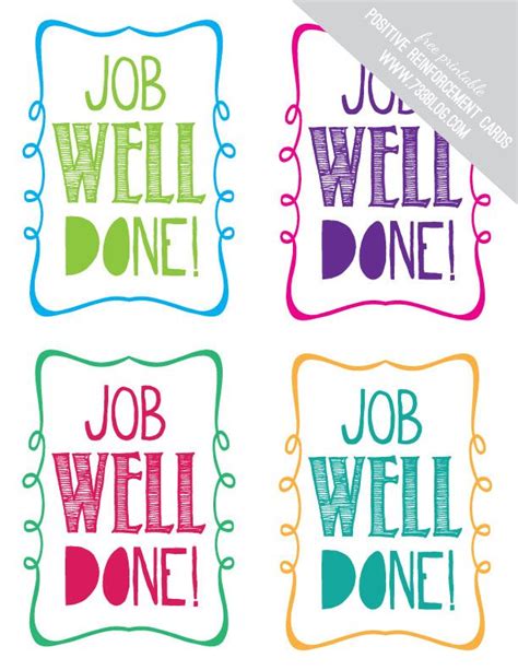 Job Well Done Free Printable Positive Reinforcement Cards Well Done