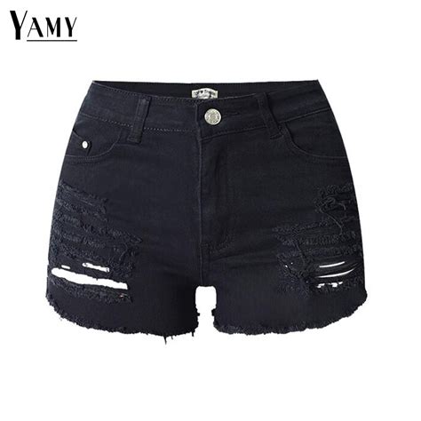 Vintage Black Ripped Jeans Short Women Sexy Hole High Waist Denim Shorts 2017 Summer Street