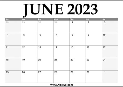 2023 June Printable Calendar Calendars Printable