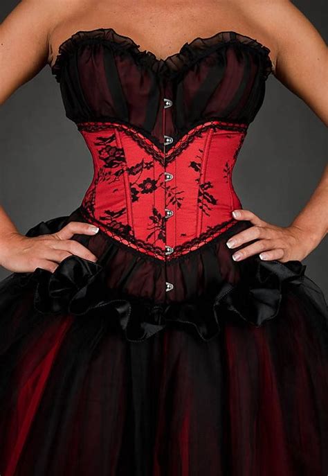 Custom Size Red And Black Lace Tea Length Burlesque Corset Etsy Corset Dress Prom Red And