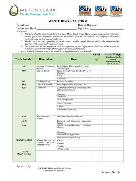 Waste Disposal Form Pdf Waste Recycling