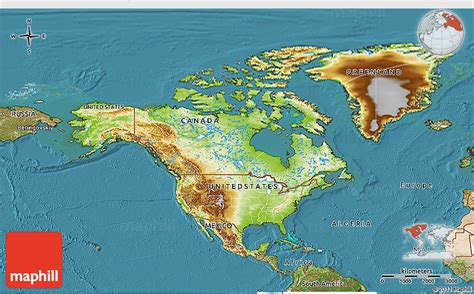 Physical 3d Map Of North America Satellite Outside